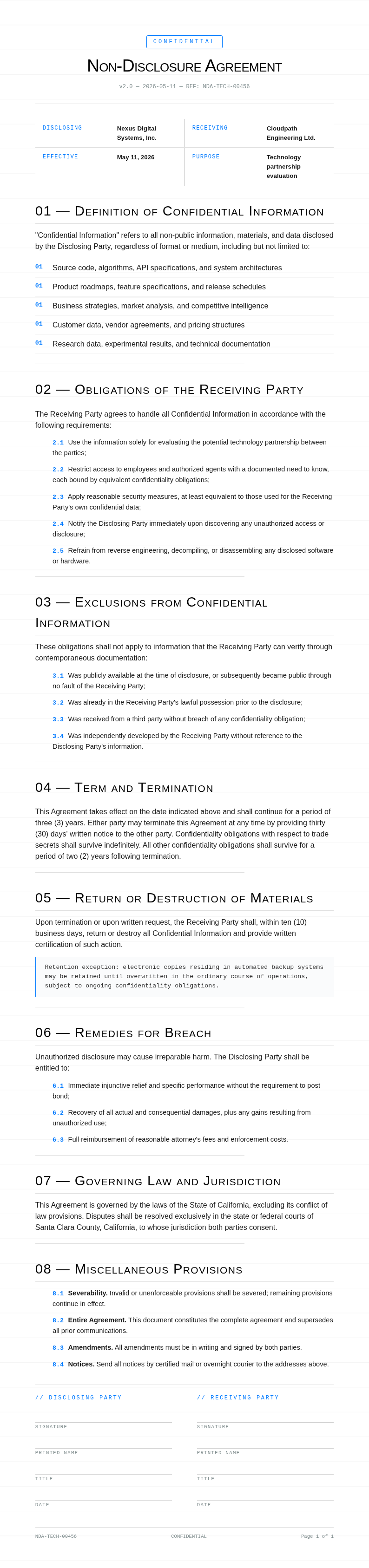 Tech minimalist Non Disclosure Agreement